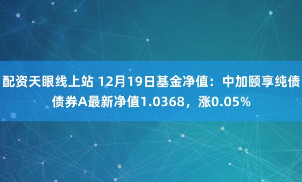 配资天眼线上站 12月19日基金净值：中加颐享纯债债券A最新净值1.0368，涨0.05%