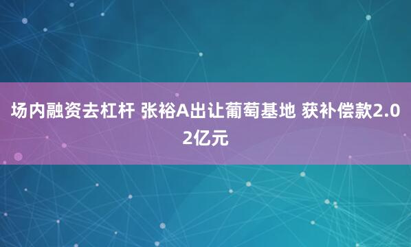 场内融资去杠杆 张裕A出让葡萄基地 获补偿款2.02亿元